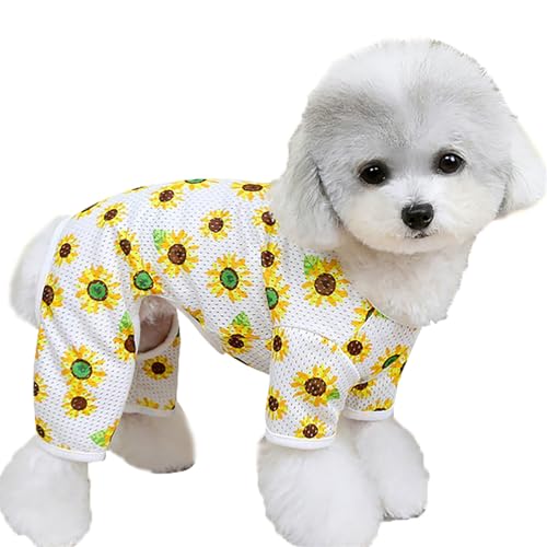 JPETTO犬服 春夏 ロンパース つなぎ 犬の服 メッシュ 防虫 ひんやり ドッグウェア タンクトップ 通気性 犬用 Tシャツ 涼やか UVカット 脱毛保護 小中大型犬 25-0730 イエローXS
