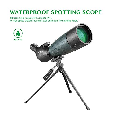 AOMEKIE Spotting Scope 20-60X80 with Tripod Phone Adapter Case for Target Sighting Hunting Bird Watching Waterproof Fogproof FMC BAK4 45°Angled Monocular Telescope - Thumbnail 2