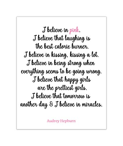 Audrey Hepburn Quote I Believe in Pink Wall Art Print 8x10