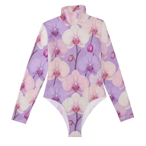 Body de manga larga GuoChe moldeador y elástico con flores de orquídea rubor