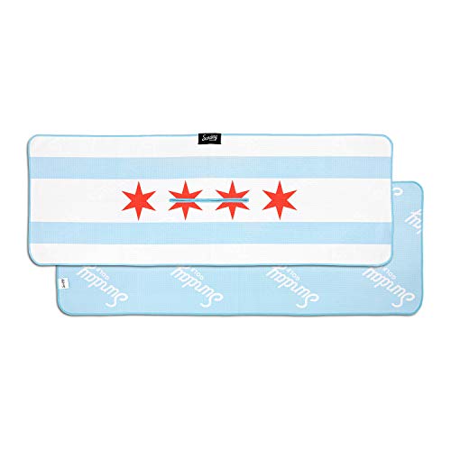 Sunday Golf Microfiber Golf Towel 14 X 40 Inches| Premium Fabric | Waffle Pattern With Center Slit (Chicago Flag) #TOP4