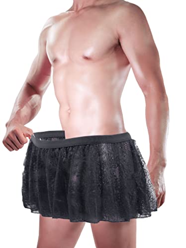 Men's Sexy Panties Sissy Knickers Briefs Stretch Low Waist Lace large Flat Skirt Hot Dress4