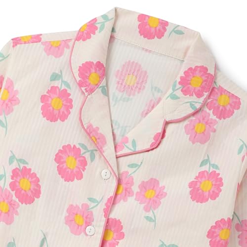 Image of Girls Premium Cotton Full Sleeves Printed Nightsuit Set | Collar Style Night Dress for Girls | Soft & Breathable Pajama Set | Trendy Kids Sleepwear & Nightwear