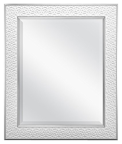 Image of MCS Nordic Blossom Large Wall Mirror, Modern Rectangle Mirror Home Decor for Living Room, Bedroom, or Bathroom, 21 by 25 Inch, White | Modern Rectangle Mirror Home Decor For Living Room, Bedroom, Or Bathroom, 21x25 Inch, White