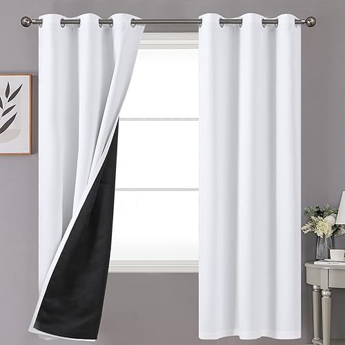 Image of YoungsTex White 100% Blackout Curtains 72 Inches Length for Bedroom, Grommet Thermal Insulated Drapes Heat Blocking for Living Room Energy Saving, 2 Panels, 42 X 72 Inch
