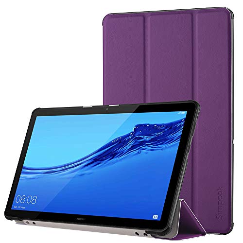 Simpeak Funda Compatible con Huawei MediaPad T5 10 [5 años de garantía], Funda 10.1 Pulgadas Multi-Angulo Cubierta Folio con el Soporte Reposo Automático de Despertador, Purpura