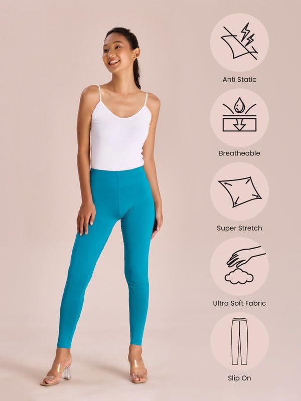 Image of GO COLORS Soft Cotton Stretch Ankle Length Leggings for Women | Breathable