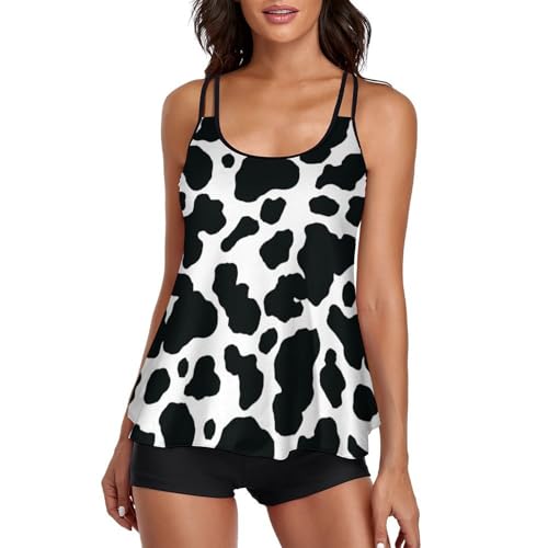Tankini de vaca para mujer con pantalones cortos y tirantes ajustables