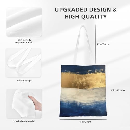 Gold Blue White Print Polyester Canvas Tote Bag, Worthy Shopping Bag, Ideal For Present And Daily Errands4