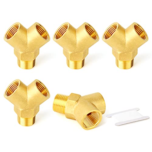 Image of GASHER 5PCS Brass Pipe Fitting Male Branch Tee Y Adapter 3 /8 inch NPT Female x 3 /8 inch NPT Female x 3 /8 inch NPT Male