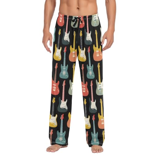 Men's Pajama Pants Pj Bottoms Lounge Sleepwear with Pockets Colorful Guitars Print S