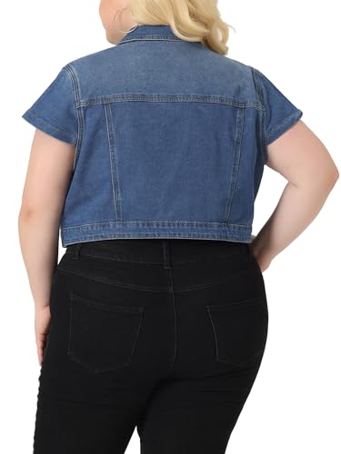Agnes Orinda Plus Size Short Sleeve Denim Jackets for Women Button Washed Cropped Jean Jacket4