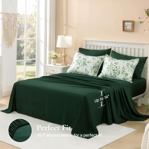 Image of Andency Floral Comforter Full Set, 7 Pieces Green Rose Flower Bedding Set