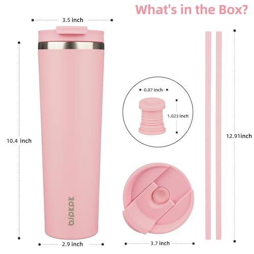 Image of BJPKPK 34oz Coffee Tumbler with Straw, Insulated Stainless Steel Cup