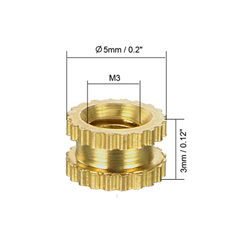 Image of uxcell Knurled Threaded Insert, M3 x 3mm (L) x 5mm (OD) Female Thread Brass Embedment Nuts, Pack of 50