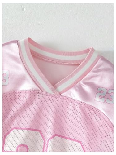 Image of WDIRARA Toddler Girl's Jersey Shirt Number Graphic Tee Short Sleeve V Neck Top