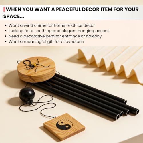 Image of Plus Value 5 Pipe Wind Chimes for Balcony Home Positive Energy Decor Garden Outdoor Feng Shui Metal Hanging Bells Big Size (Positivity Vibes Windchimes for Office Decoration, Black)