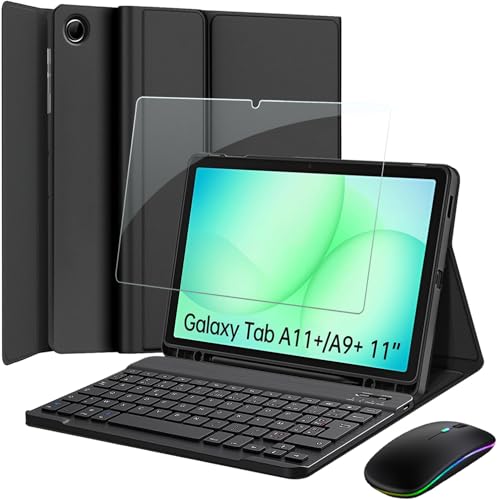 Nanhent Clavier Coque pour Samsung Galaxy Tab A11+ Plus 2025/ A9+ Plus 2023 11 Pouces Tablette, LED Bluetooth 2.4G Souris, AZERTY Français Amovible sans Fil...