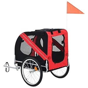  Tidyard-Dog-Bike-Trailer-with-Mesh-Windows-and-Safety-Flag-Folding-Pet-Bicycle-Carrier-Animal-Bike-Stroller-for-Cat-Puppy-Dog-Car-Outdoor-Travel-Red-and-Black