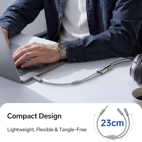 SYNCWIRE Headphone Splitter, 3.5mm Male to 2 Female Y Cable, Grey - 4