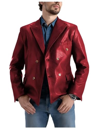 ONAXTDA Men'S Leather Jacket Vintage Blazer Lined Autumn Double