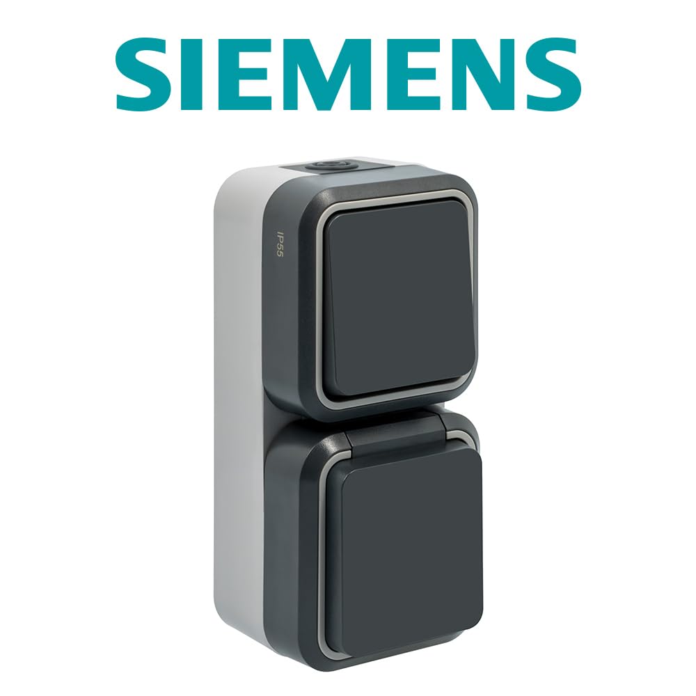 SIEMENS Interrupteur Va-et-Vient avec Prise 2P+T Étanche Gris IP55 Pose en Saillie