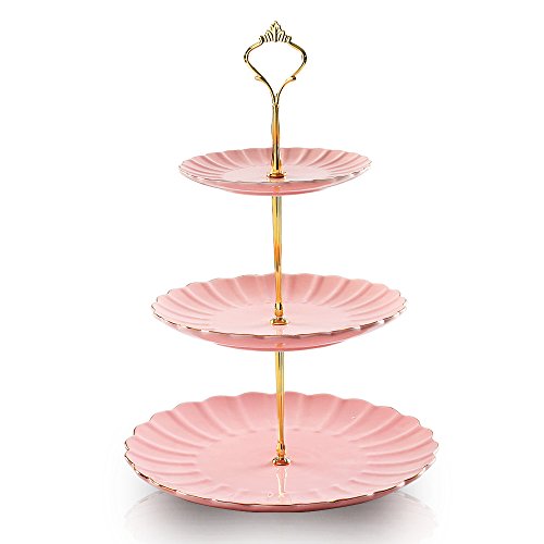 Sweejar 3-Tier Ceramic Cake Stand Pink