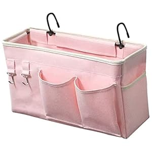 Loghot Bedside Caddy/Bedside Storage Bag Hanging Organizer for Bunk and Hospital Beds,Dorm Rooms Bed Rails,Can be Placed Glasses,Books,Mobile Phones,Keys (Light Pink)