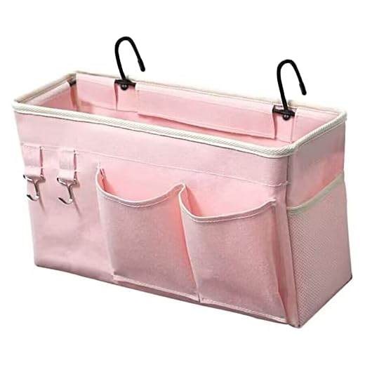 Loghot Bedside Caddy/Bedside Storage Bag Hanging Organizer for Bunk and Hospital Beds,Dorm Rooms Bed Rails,Can be Placed Glasses,Books,Mobile Phones,Keys (Light Pink)
