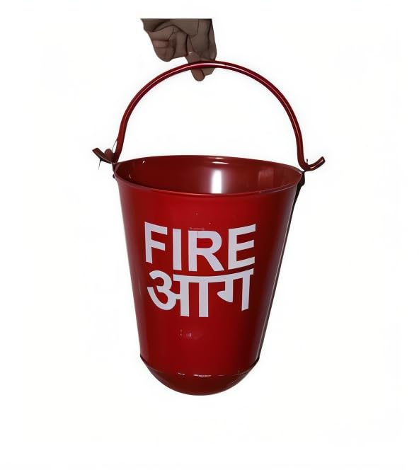 Pyro Guard Fire Bucket - Alloy Steel Iron for Fireplace, Burning Wood, Indoor Outdoor Ashes Carrier Container | Safety Gear for Home and Outdoors | Red - 9L