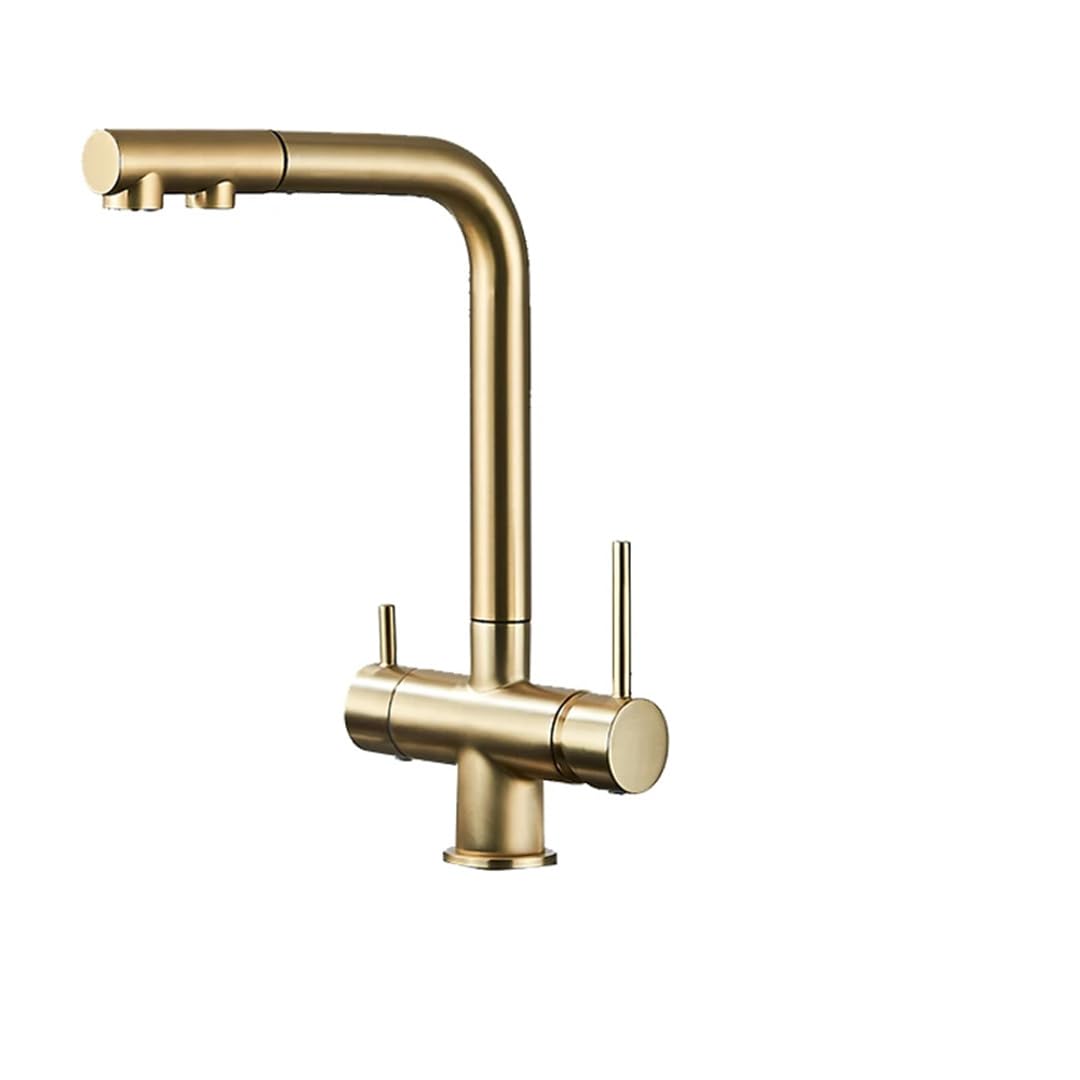 Grifos de Fregadero Grifo de Cocina extraíble con Doble caño Giratorio Filtro de Agua Potable Purificador de latón Grifo Mezclador para Fregadero Grifo de Agua Caliente y fría