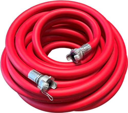 50ft Red Jackhammer Air Hose 3/4 Inch Rubber Pneumatic Hose Assembly for Jack Hammers & Air Tools 300PSI Universal Chicago Couplings Fittings for Air Compressors
