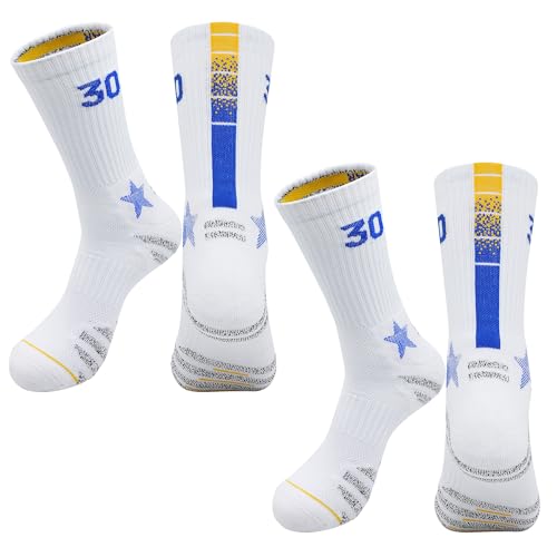 NABUHIWI 2 Pairs Stephen-Curry Basketball-Socks-for-Men, Lucky Number #30 MVP-Sports-Socks for Youth Boys for Basketball Sports, Great Gift for Chef-Curry Fans (1.5-5.5)