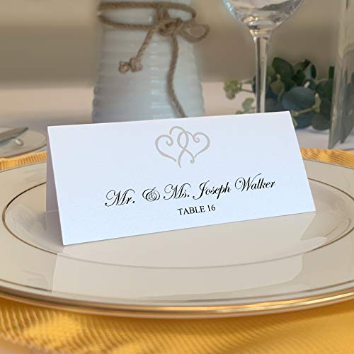 Linked Hearts Printable Place Cards, Silver (Choose Color), Set of 60 (10 Sheets), Laser & Inkjet Printers - Wedding, Party, Dinner, and Special Events - Made in The USA