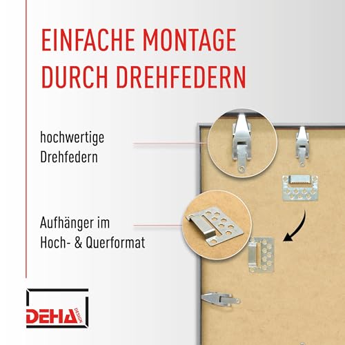 DEHA Design Trauerrahmen, 21 x 29,7 cm (A4), Aluminium, Silber, mit Passepartout 13x18, Portraitrahmen zum Auftstellen und Aufhängen im Hoch- & Querformat, Echtglas, Memoria