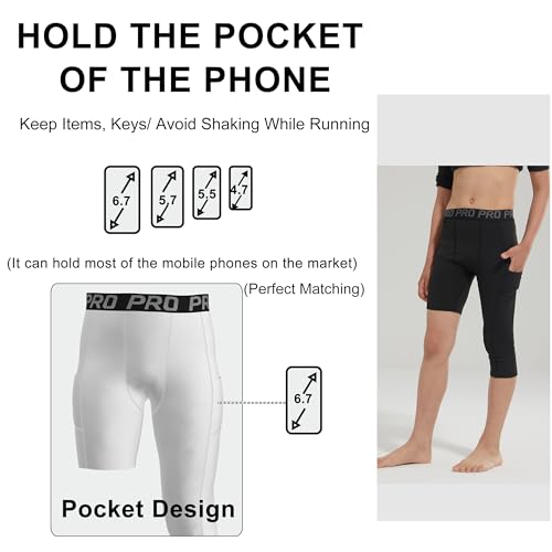 2 Pack 3/4 Boys Compression Pants One Leg Compression Tights Quick Dry Basketball Leggings Running Sports Athletic3