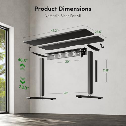 Image of FEZIBO Electric Standing Desk with L-Shaped Crossbar & Cable Management System, 48 x 24 Inches Sit Stand up Desk, Adjustable Height Standing Desk for Home Office, Black