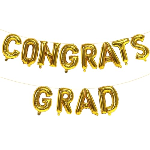 KALOR 16 Inch Gold Congrats Grad Banner Balloons Gold Congrats Grad Letters Sign Graduation Decorations 2026 for Graduation Party Decorations 2026