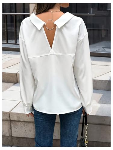 SweatyRocks Women's Cut Out Back Button Down Collared Blouses Long Sleeve Shirt Tops3