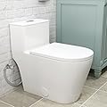 Compact One Piece Toilet with Quiet Soft Close Seat, Elongated Dual Flush 1.1/1.6GPF Standard Modern Toilet with Comfortable Seat Height, Easy-Clean Skirted Design, 12" Rough-In (White)
