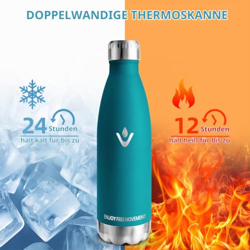 Trinkflasche Edelstahl, Trinkflaschen Kinder, 500ML BPA-frei, Thermosflasche, Wasserflasche Edelstahl Doppelwandig… – Ansicht 4