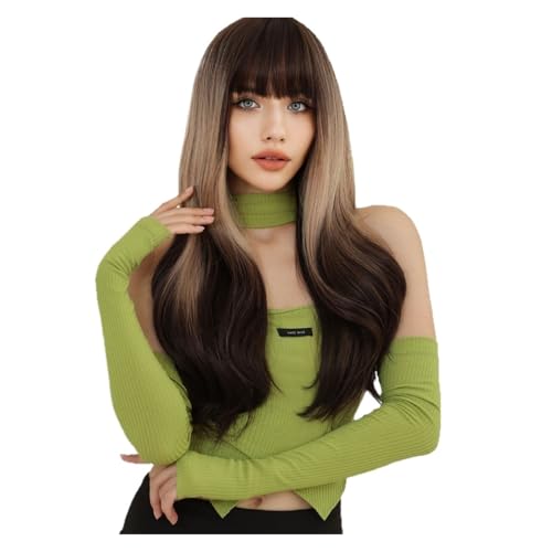 Color Blocking 23-inch Long Curly Hair With Bangs,High-temperature Matte Silk,Suitable