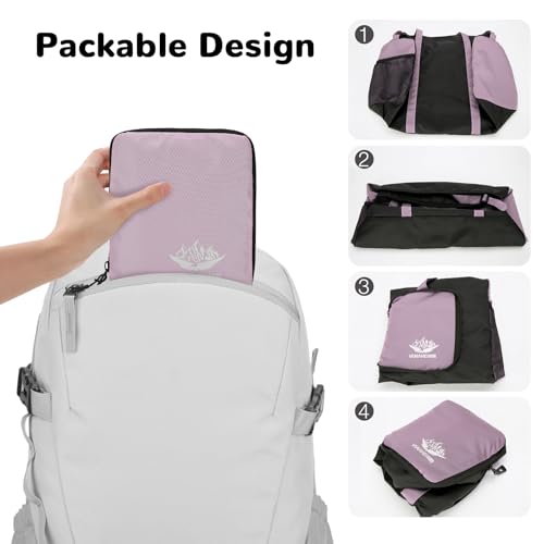 Outplea Packable Mini Gym Duffle Bag 20L, Ultralight Nylon Sports Holdall Bag Women Men, Small Weekend Overnight Travel Bag Foldable, Purple - Image 2