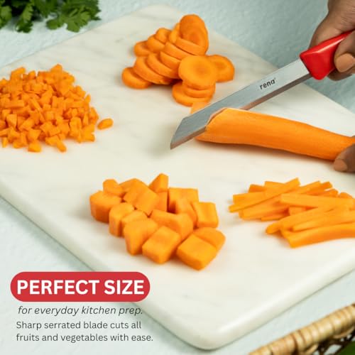 Image of Rena 5 Piece 90 mm Kitchen Knife Set, Sharp Serrated Stainless Steel Knife Set for Kitchen Use, for Fruits, Vegetables, Bread. Rust Resistant, Dishwasher Safe, Durable & Long Lasting