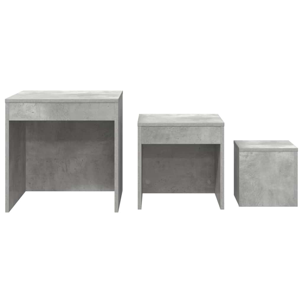 Set 3 Tavolini Impilabili Salvaspazio Grigio Cemento in Truciolato