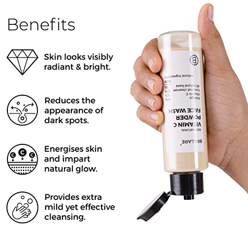 Image of Brillare Vitamin C Powder Face Wash for Glowing, Bright Looking Skin | 100% Natural Orange Powder & Vitamin C | Gentle Exfoliation for Women & Men | Zero Chemicals (Pack of 2)