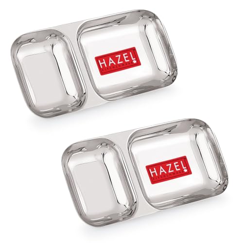 Image of HAZEL Stainless Steel Divided Plate 2 Compartment Set of 2 | Vada Pav Plate
