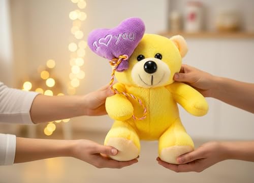 Image of Tickles Charming Balloon Teddy Stuffed Soft Plush Animal Toy Love Girl, Birthday Gifts, Valentine's Day (Color: Yellow Size: 35 cm)
