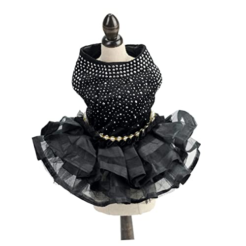 ABOOFAN 犬用スカート ペット服 レースデザイン 通気性素材 夏向けペットドレス パーティー 遊歩 撮影用 犬服 黒