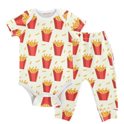 vvfelixl Unisex Short Sleeve Baby Pants Sets,Crispy French Fries Baby Bodysuits Set,Babys Layette Sets Clothes for 18-24M